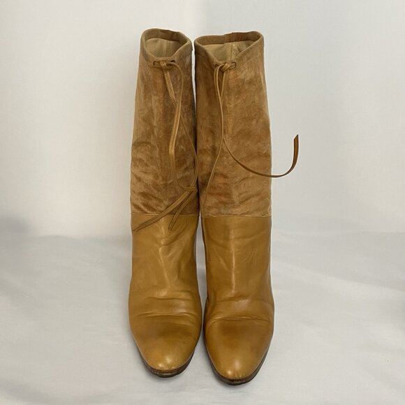 Vintage 1980s Reed Evins sz 8 Made in Italy Leather Suede Calf High Heel Boots - Picture 6 of 13